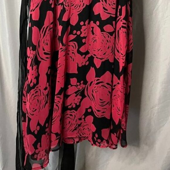 East 5th Red & Black Floral Chiffon Midi Dress Size 18 - Picture 9 of 13